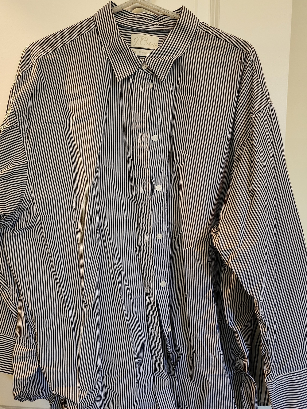 J. Crew Women’s Relaxed Navy and White Vertical Stripe Button-Down Shirt